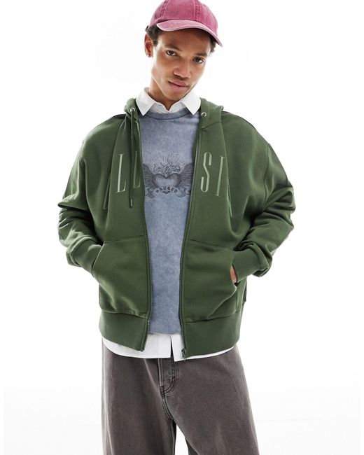 Collusion Green Zip Through Hoodie With Logo for men