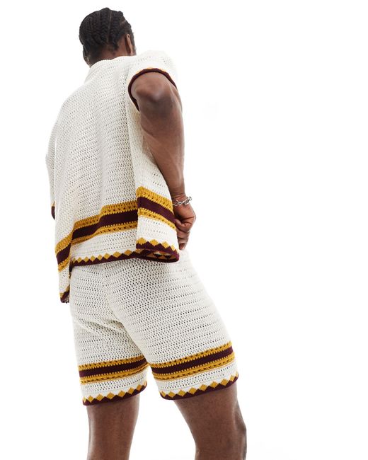Reclaimed (vintage) White Crochet Knitted Short for men