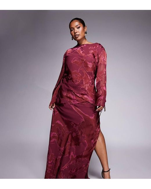 ASOS Red Asos Design Curve Slash Neck Seam Detail Burnout Maxi Dress