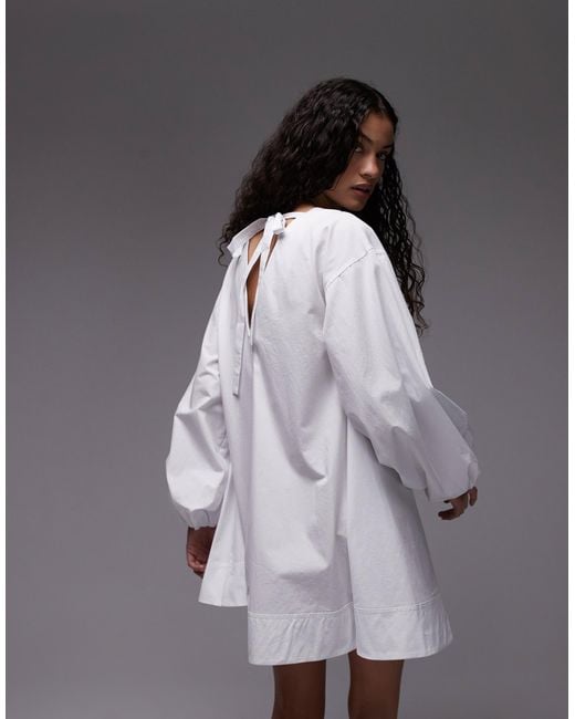 TOPSHOP White Poplin Babydoll Mini Dress
