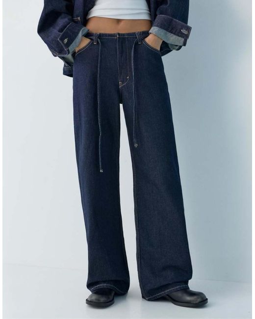 Pull&Bear Blue baggy Jeans With Drawstring