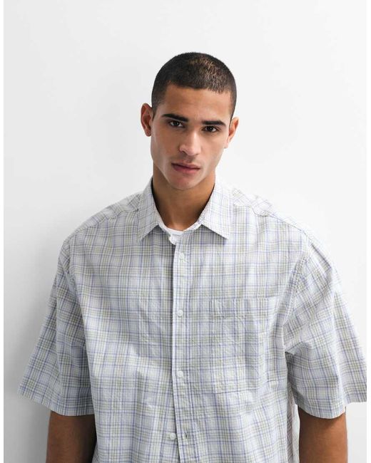 ASOS White Boxy Oversized Plaid Shirt for men