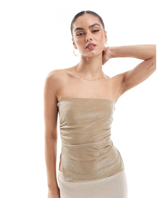 Bershka Metallic Ruched Side Bandeau Top