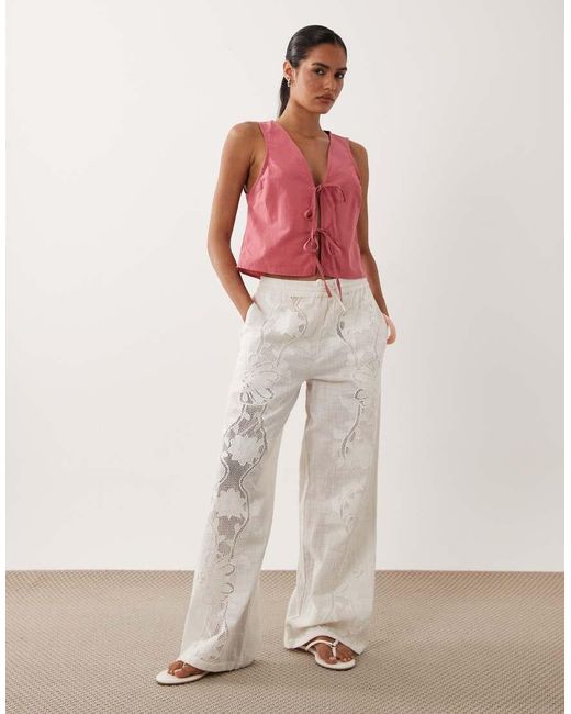 Miss Selfridge Red Linen Blend Tie Front Top