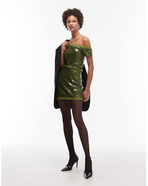 ASOS Green Co-ord Sequin Mesh Mix Mini Skirt