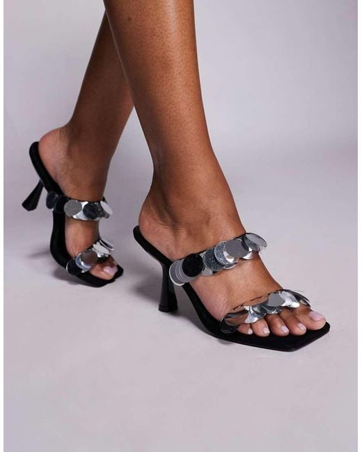 Public Desire Brown Influential Heeled Sandal Mules With Discs