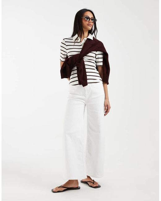 ASOS White Ribbed Shrunken Polo Top