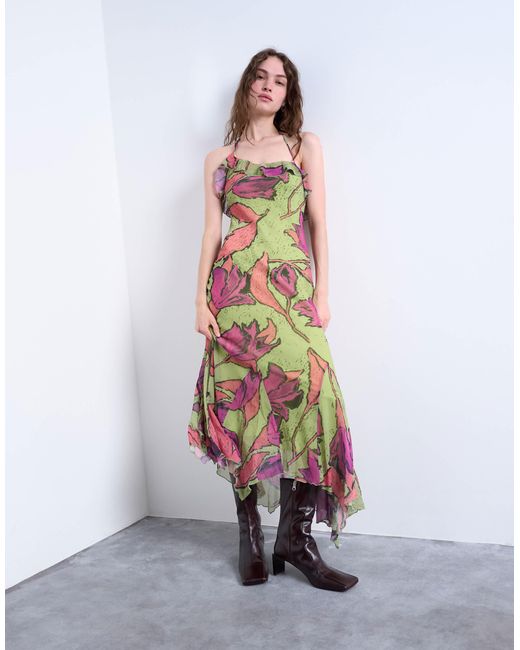 Robe élégante mi-longue à imprimé fleuri avec jupe à godets - rose/vert TOPSHOP en coloris Gray