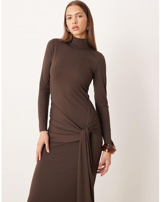 Gina Tricot Natural Soft Tie Front Knot Long Sleeve Maxi Dress With Low Back