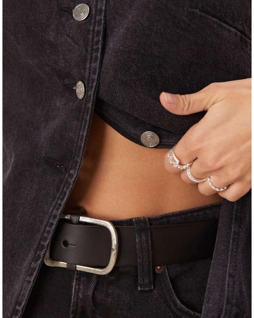 Free People Black Aimee Button Through Denim Vest