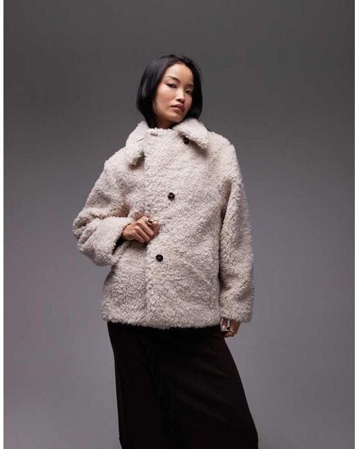 & Other Stories Gray Wool Rich Midi Length Faux Fur Jacket