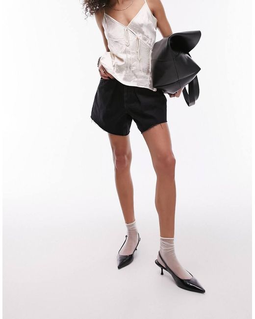 TOPSHOP Black Denim Pleat Short