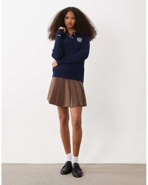 Polo Ralph Lauren Blue Wimbledon Capsule Cotton Cable Knit Polo With Crest Embroidery