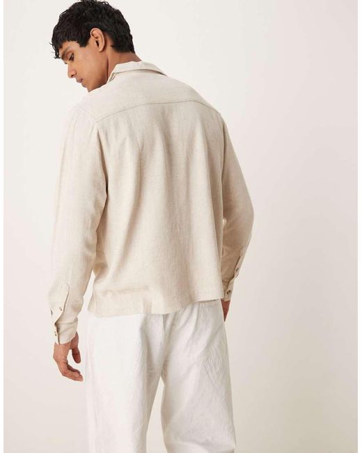 ASOS Natural Boxy Revere Linen Blend Shirt for men