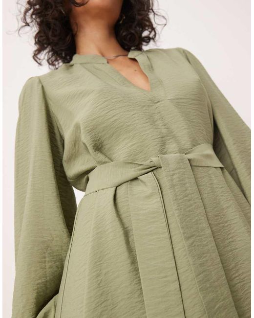 Vila Green V Neck Tie Waist Mini Dress