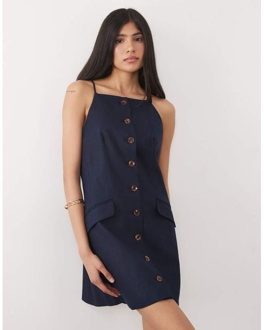 River Island Blue Strappy Button Down Mini Dress