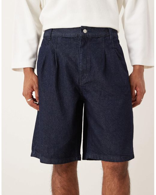 ASOS White Long Length Double Pleated Denim Jort for men