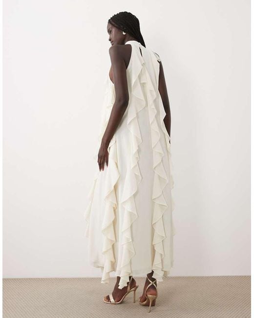 True Decadence Natural High Neck Ruffle Trapeze Maxi Dress