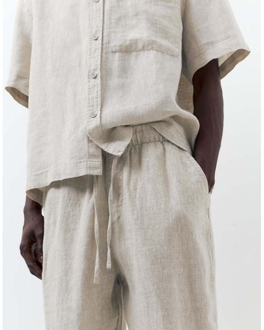 Pull&Bear Gray 100% Linen Trousers for men
