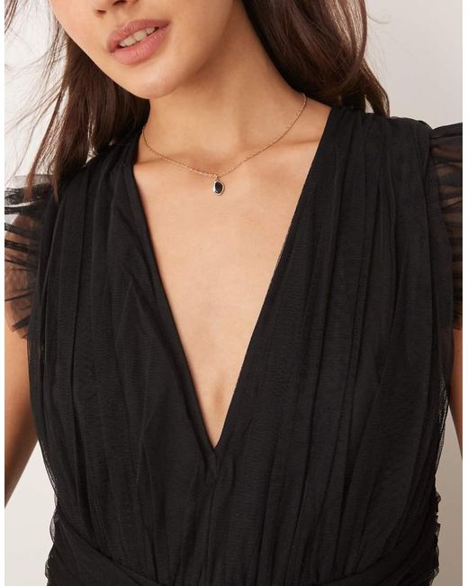 ANAYA Natural Deep V-Neck Bridesmaid Maxi Dress