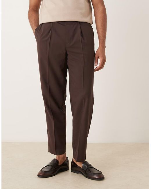 ASOS Brown Smart Relaxed Tapered Chino Trousers With Front Pleats for men
