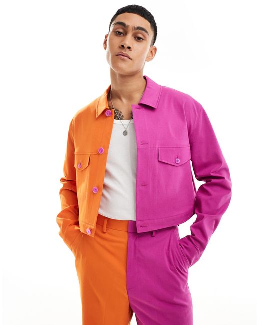 Veste camionneur habillée d'ensemble effet color block - et rose ASOS pour homme en coloris Pink