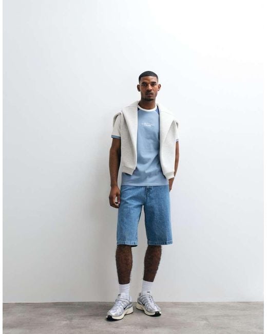 ASOS Blue Heavyweight Regular Fit Cut And Sew T-shirt With Chest Graphic for men