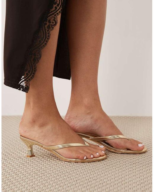 Public Desire Natural Evermore Kitten Heel Toe Thong Sandals