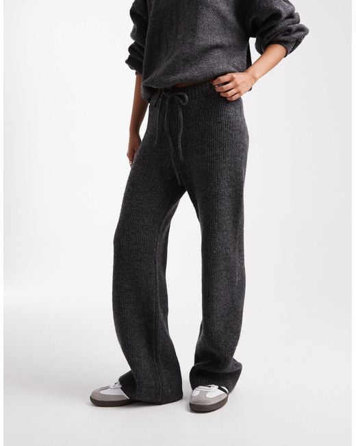 ASOS Black Ribbed Wide Leg Knitted Pants