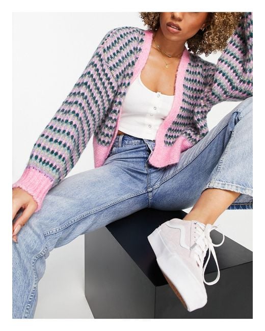 TOPSHOP Pink Knitted Stitchy Colourful Cardi