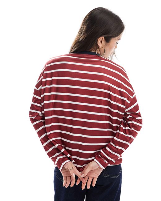 ASOS Red Stripe Long Sleeve Boxy Top With Wide Sleeve And Contrast Ringer