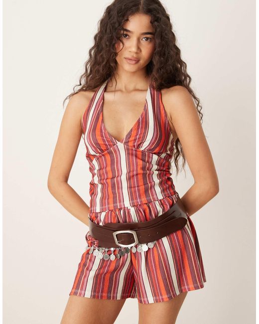 ASOS Red Textu Stripe Short Co Ord