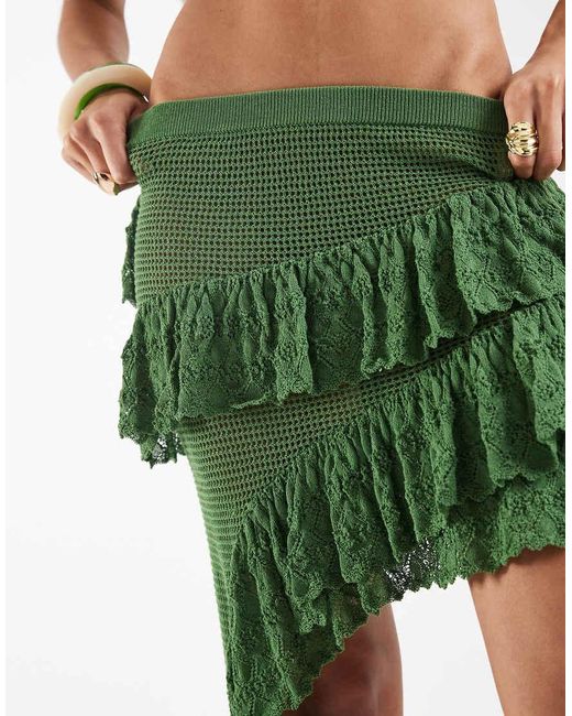 Reclaimed Vintage Green Crochet Tiered High Low Skirt
