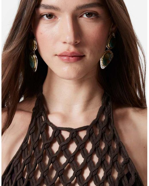 & Other Stories White Knitted Open Crochet Top With Maxi Length Fringing