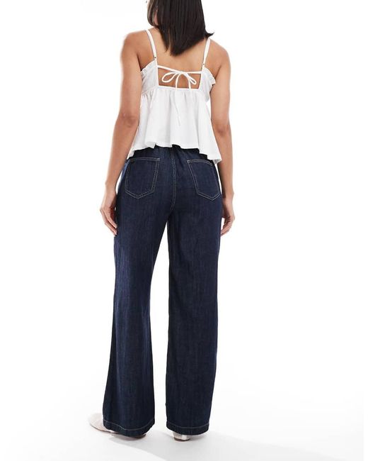 New Look Denim Broek Met Wijde Pijpen En Trekkoord in het Blue