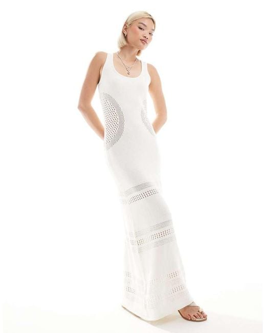 4th & Reckless White Knitted Scoop Neck Panel Detail Beach Maxi Dress