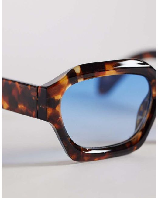 ASOS Chunky Square Sunglasses With Blue Lens-brown