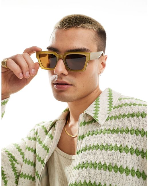 ASOS Green Square Sunglasses for men