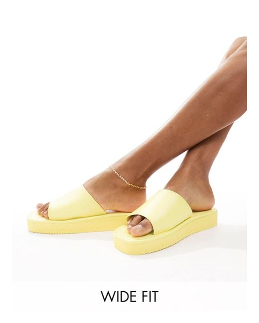 London Rebel Yellow London Rebel Wide Fit Flatform Nineties Sandals With Square Toe