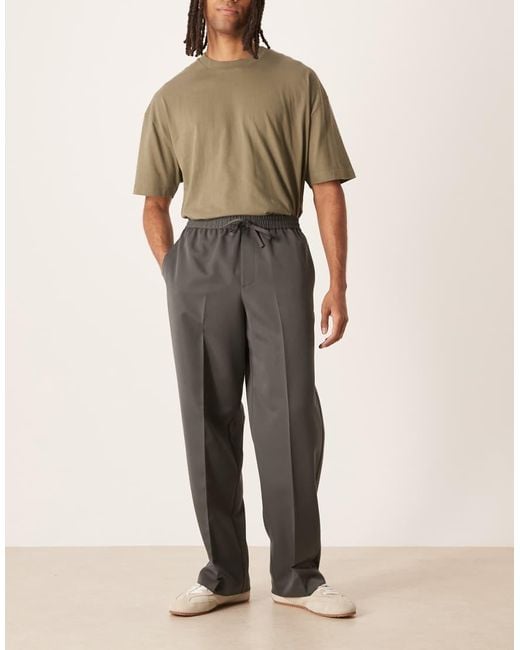 ASOS Natural Smart Pull-on Wide Leg Pants for men