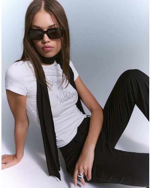 Bershka Black Short Sleeve Rhinestone T-shirt
