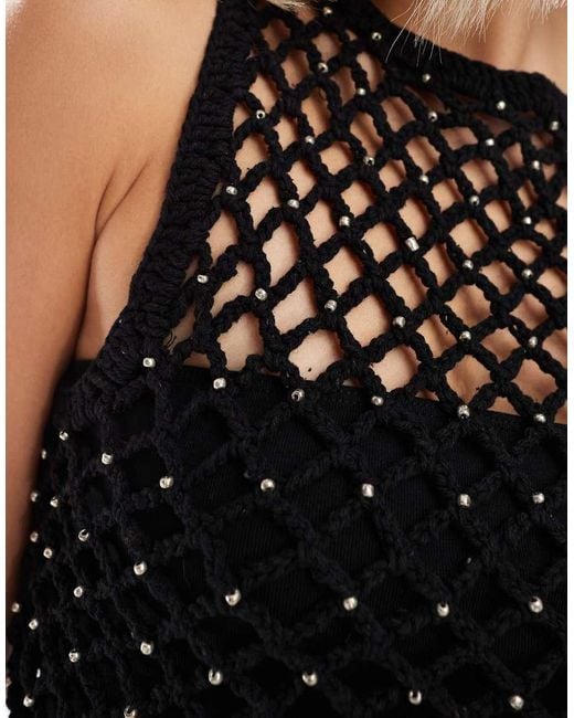 Collusion Beaded Fishnet Crochet Tank Top in Black Lyst UK