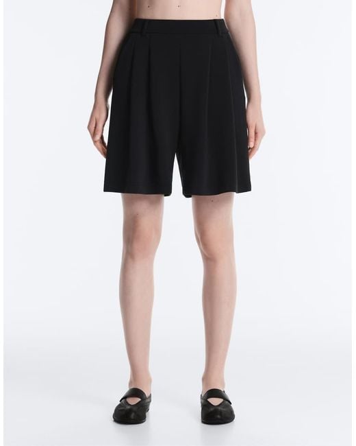 Oysho Black Soft-touch Modal Bermuda Shorts With Pleats