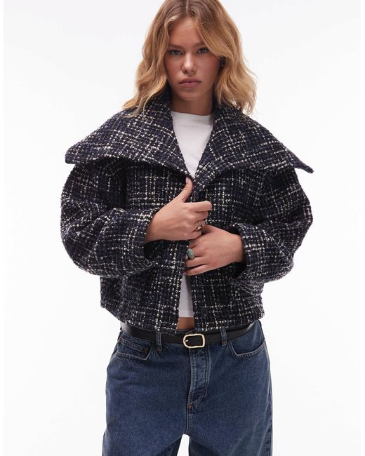 & Other Stories Blue Jacquard Jacket With Statement Collar