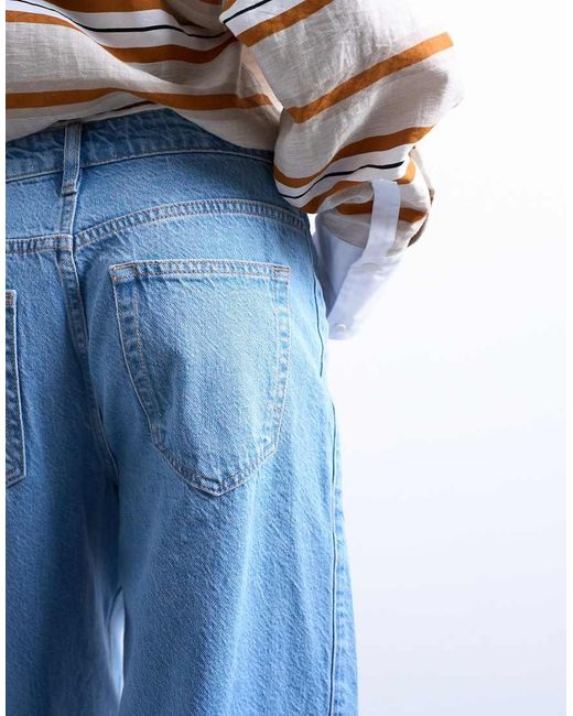 TOPSHOP Blue Mid Rise Side Panel Barrel Jean