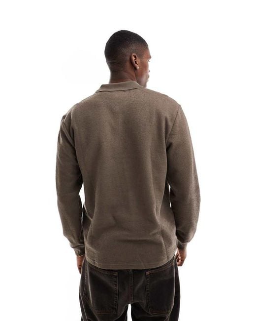 Only & Sons Brown Long Sleeve 1/4 Zip Polo Top for men