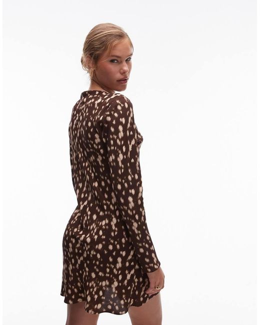 TOPSHOP Mini Jurk Met Lange Mouwen En Boothals in het Brown
