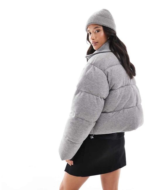 Chaqueta Acolchada Con Solapas De Punto Y Pana De Asos Design Petite ASOS de color Gray