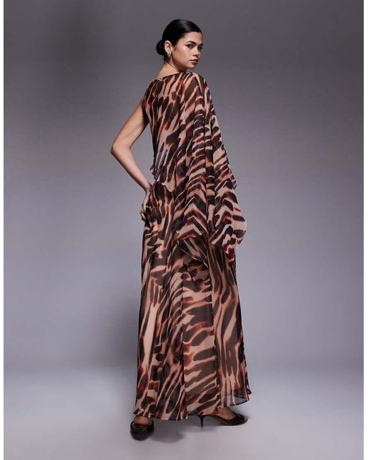 ASOS Brown Layered Sleeve Overlay Maxi Dress With Draped Skirt