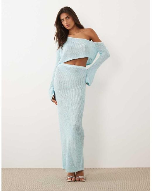Wanderdoll Blue Gigi Metallic Knit Beach Maxi Skirt